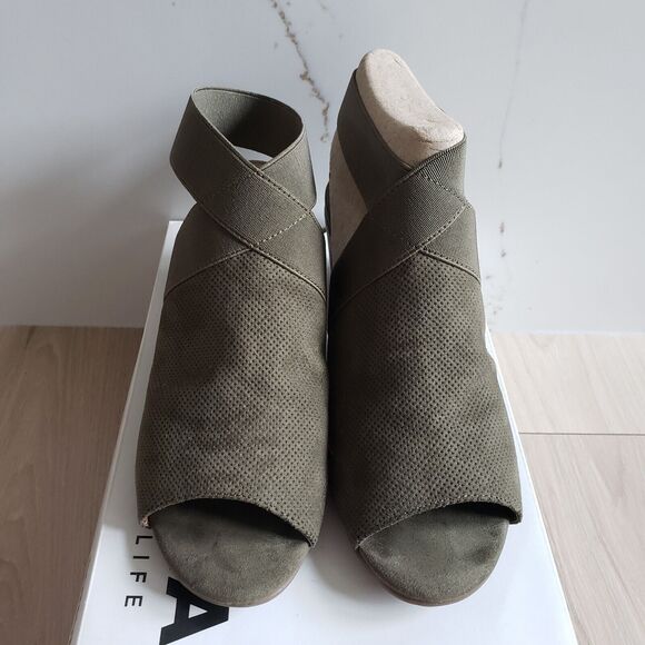 Sonoma Open Toe Block Heels Women 8.5 Army Green Shoes Stonefish Ankle Boots - Picture 6 of 9